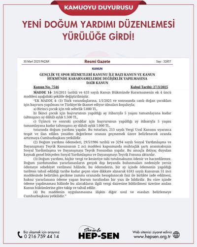 Yeni Doğum Yardımı Düzenlemesi Yürülüğe Girdi